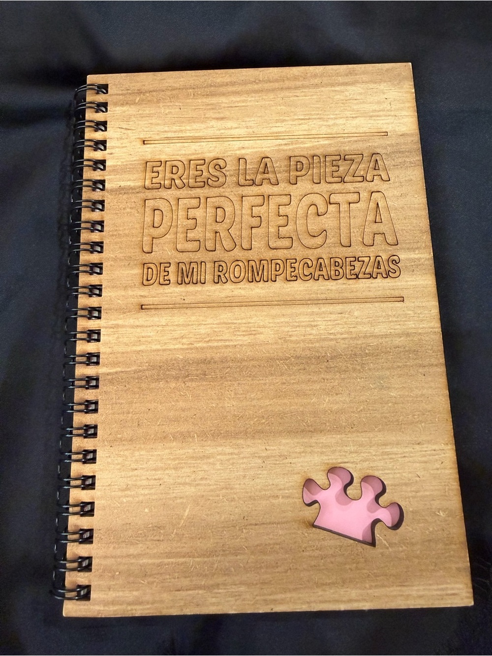 Wooden Spiral Notebook with Pink Puzzle Accent - Pets Small Pets